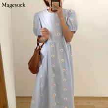 Korean White Flower Summer Dress Women 2022 Vintage Puff Sleeve Elegant Long Dress Partry Loose Oversized Dresses Vestidos 14415 2024 - buy cheap