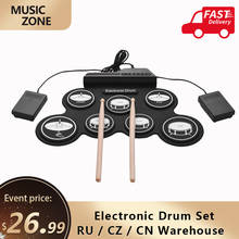 Drum Electronic Drum Set Compact Size USB Folding Silicon Drum Pad Digital Electronic Drum Kit 7-Pad with Drumsticks Foot Pedals 2024 - buy cheap