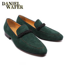 Luxury Brand Men's Suede Loafers Handmade Slip on Green Causal Shoes Penny Loafer Formal Dress Office Wedding Leather Shoes Men 2024 - buy cheap