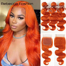 Rebecca Orange Bundles With Closure Brazilian Body Wave Human Hair Orange 3 Bundles With Closure Remy 2024 - buy cheap