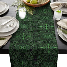 Camino de mesa rústico para decoración del hogar, mantel Retro abstracto de planta verde oscura para comedor, boda, fiesta de navidad 2024 - compra barato