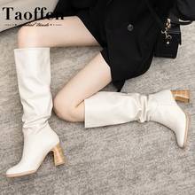Taoffen Size 34-43 2021 INS Women Knee High Heel Boots Lady Riding Botas Warm Winter Shoes Women Sexy Square Toe Casual Footwear 2024 - buy cheap