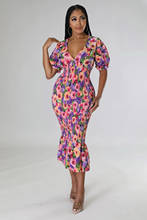 Felyn 2022 New Arrival Famous Brand Dress Print V-neck Short Sleeve Summer Casual Midi Dress Vestidos 2024 - buy cheap