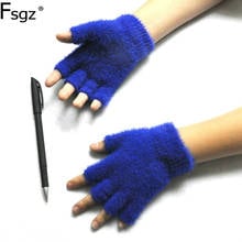 Winter Gloves for Children Solid Imitation Mink Hair Half Finger Glove Thickening Knitting Mittens Student Keep Warm Gloves 2024 - buy cheap