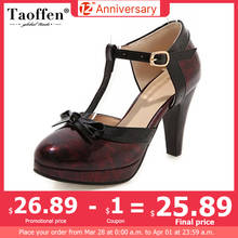 TAOFFEN Plus Size 32-48 New Fashion Women Sandals Bowknot Platform High Heel Summer Shoes Women T Strap Party Footwear 2024 - buy cheap
