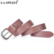 LA SPEZIA Pink Belt Women Genuine Cowskin Leather Solid Belt for Trousers Female Pin Buckle High Quality Ladies Waist Belts 110 2024 - buy cheap