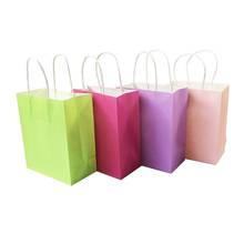 10pcs/lot Natural Kraft Paper Bag With Handle Environment Protection Bag Small cute Candy Color Multifunction Gift Bag 15*18*8cm 2024 - buy cheap