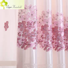 Cherry Pink Embroidered Semi-shading Curtains for Living Room Bedroom Wedding Hydrangea Plants Flowers design Tulle 2024 - buy cheap