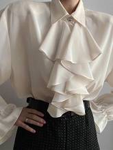 Top Fashion Celmia Women Elegant Ruffles Chiffon Blouse Long Sleeve Lapel Casual Office Shirts  Loose Blusas Femininas 2024 - buy cheap