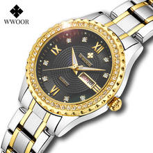 Женские наручные часы WWOOR, кварцевые часы с бриллиантами, браслет из нержавеющей стали, подарок для женщин 2024 - купить недорого