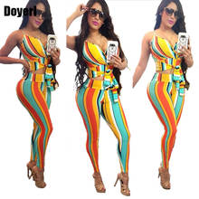 Striped Sexy 2 Piece Set Women Summer Two Piece Outfits Strap Crop Top and Pants Set Ladies Party Club Bodycon Matching Sets 2024 - buy cheap
