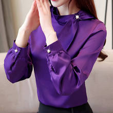 Blusa de gasa con cuello de lazo para mujer, camisa de manga larga para oficina, talla grande 3XL, A912 2024 - compra barato