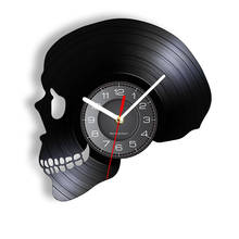 Skull Head Silhouette Wall Clock Skeleton Head Vinyl Record Wall Clock Halloween Horror Death Bone Home Decor Skull Wall Art 2024 - buy cheap