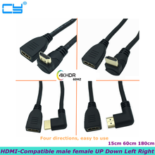 180 см Новый HDMI штекер-гнездо 90 градусов 2,0 в HDMI Удлинительный кабель 4K * 2K 60 Гц, используется для HD TV LCD notebook PS3 проектора 2024 - купить недорого