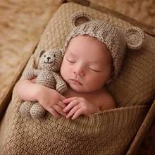 Newborn Photography Props Accessories Bear Hat Cap and Doll Sets Infant Soft Bonnet Handmade Knitted Beanie Toy 2024 - buy cheap