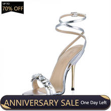 Sexy Wedding Party Ankle Strap Iron Heel Stiletto Crystal Women Sandal Bride de Cheville Talon Haut Escarpins Femmes YJ3845C-i14 2024 - buy cheap