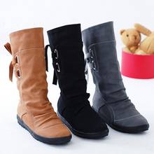 Botas de nieve a la moda para Mujer, zapatos con cordones de media pantorrilla, tacones planos sólidos, novedad, invierno, 2021 2024 - compra barato