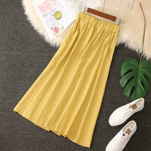 Summer Cotton Maxi Long Skirts Korean-Style Pockets Solid A-line Pleated Long Skirts Blue Yellow Khaki 10 Colors 2024 - buy cheap