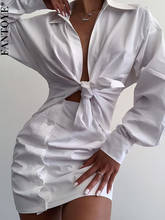 Fantoye-Vestido corto ajustado de manga larga con cuello de pico, minivestido Sexy para mujer, color blanco 2024 - compra barato