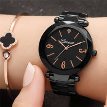 Geneva-relojes de lujo con cielo estrellado para mujer, de acero inoxidable, negro, de cuarzo, femenino 2024 - compra barato