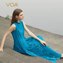 Voa seda georgette maxi vestidos para mulher ae872 gola sem mangas tridimensional dobra impressão costura vestido de banquete 2024 - compre barato