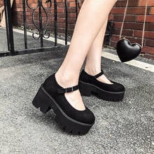 YMECHIC 2022 Autumn Spring Platform Heels Gothic Punk Office Ladies Shoes Black High Heel Mary Jane Shoes Flock Woman Pumps 40 2024 - buy cheap