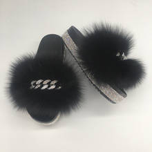 Women Wedge Slippers Summer Platform Flip Flops Fur Slides With Chain Crystal Sandals Ladies Slip On Platform Female Shoes 2021 2024 - buy cheap