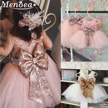 Menoea/Детское платье принцессы летние стильные вечерние платья с бантом для девочек 2020 детское бальное платье для девочек, Сетчатое свадебное платье 2024 - купить недорого