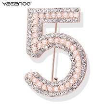 New Brooches Letter 5 Full Crystal Rhinestone Brooch Pins For Women Party Pearl Number Brooches 2024 - buy cheap