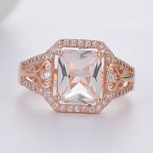 Роскошное Большое белое квадратное кольцо с фианитом, модное Австрийское кольцо из розового золота с кристаллами принцессы для женщин, подарок на свадьбу 2024 - купить недорого