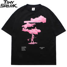 Мужская футболка с короткими рукавами, летняя хлопковая черная футболка в стиле Харадзюку, в стиле хип-хоп, с розовым облаком, 2020 2024 - купить недорого