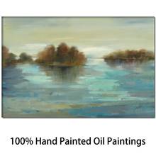 Handmade Abstract Oil Painting Landscape Serenity On the River Modern Blue Canvas Art Beautiful Scenery Artwork Home Decoration 2024 - buy cheap