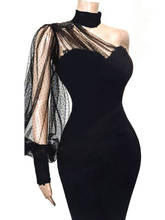 Sexy One Shoulder Slope Long Sleeve Dress Black Mesh Patchwork Party Transparent Women Vestido Bodycon Event Backless Celebrate 2024 - buy cheap