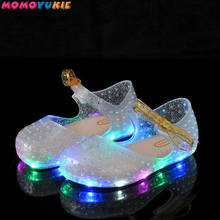 Sandalias LED de cristal para niñas, zapatos de gelatina brillantes, con lazo, luminosos, para verano 2024 - compra barato
