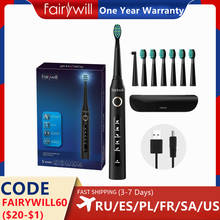 Fairywill электрическая звуковая зубная щетка FW-507, перезаряжаемая, USB зарядка, водонепроницаемая, Электронная зубная щетка, 8 сменных насадок, для взрослых 2024 - купить недорого