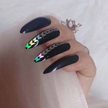 24pcs Crystal False Nails Pointed Rhinestones Long Stiletto Acrylic Artificial Nail Art Tips black 2024 - buy cheap