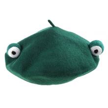 Feminino bonito verde sapo olhos boina boné inverno faux wool kawaii pintor beanie hat 2024 - compre barato