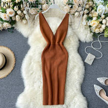 OCEANLOVE 2022 Summer Vestidos V Neck Solid Knitted Stretch Bodycon Dresses Spring Summer Vintage Backless Dress Women 16274 2024 - buy cheap
