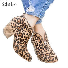 Fashion Leopard Print Sexy Pointed Toe Ankle Boots Slip on Deep V High Heel Ankle Boots Lady Party Shoes Women Shoes Plus Size 2024 - buy cheap