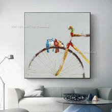 100% Hand painted Wall Canvas Abstract Handmade Birds Bicycle Oil Painting Modern Living Room Art Decor Pictures No Framed Art 2024 - buy cheap