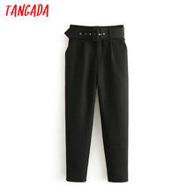 Tangada black suit pants woman high waist pants sashes pockets office ladies pants fashion middle aged pink yellow pants 6A22 2024 - buy cheap