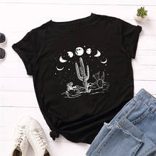 Woman 100%Cotton T-Shirt Voguish Moon Cactus Print T Shirt Women O Neck Short Sleeve Tee Summer Women TShirt Black Tops 2024 - buy cheap