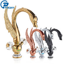 POIQIHY Golden Swan Basin Faucet Deck Mounted Bathroom Faucet Hot and Cold Water Mixer Tap Bath Water Faucet Basin Sink Taps 2024 - buy cheap