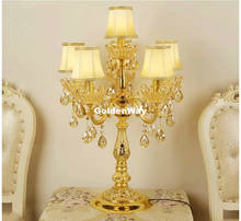 Lámpara LED de mesa de cristal de lujo, accesorio de iluminación de mesita de noche de dormitorio de estilo europeo moderno, D47cm H75cm, 6 luces doradas, CA 2024 - compra barato