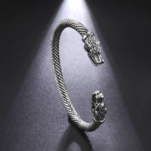 Pulseira viking de cabeça de lobo, bracelete masculino com manguito, joia de liga metálica de dragão em animal para mulheres 2024 - compre barato