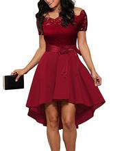 Elegant Red Lace Dress Women Patchwork Slash Neck Short Sleeve Sashes Tunic Dress 2022 Summer Ladies Sexy Evening Party Dresses 2024 - buy cheap
