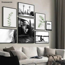 Pintura em tela para parede, arte branca e preta, pôster para praia, paisagem tropical, palmeira tropical, decoração para casa 2024 - compre barato