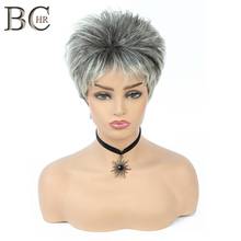 BCHR-Peluca de cabello sintético para mujer, postizo corto degradado, color gris plateado, con raíces oscuras, para Cosplay diario 2024 - compra barato