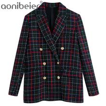 Aonibeier   Women 2 Pieces 2022 Plaid Skirts Blazer Set Business Work Office Lady Double Breasted Suits Female Urban Outfits 2024 - buy cheap