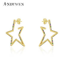 Andywen-pendientes de plata de primera ley y circón para mujer, aretes, aros, plata esterlina 100%, Circonia cúbica, zirconia, circonita, zirconita, color dorado, arcoíris, estilo Rock, Punk, Europeo, 925 2024 - compra barato